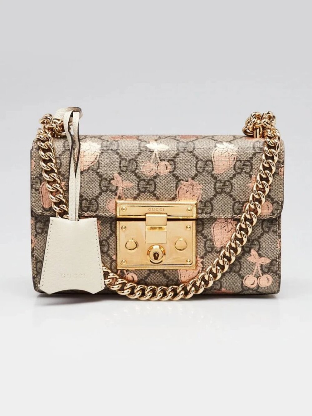 Gucci Beige/Ebony GG Supreme Cherry/Strawberry Printed Coated Canvas Padlock ...
